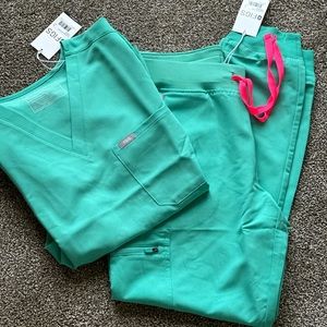 Nwt medium surgical green figs Zamora jogger Catarina one pocket top pink string